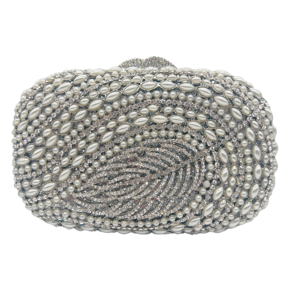 Nuevas hojas transfronterizas hueco con diamantes bolso de banquete de diamante de perla bolso de mano de mujer bolso de cristal