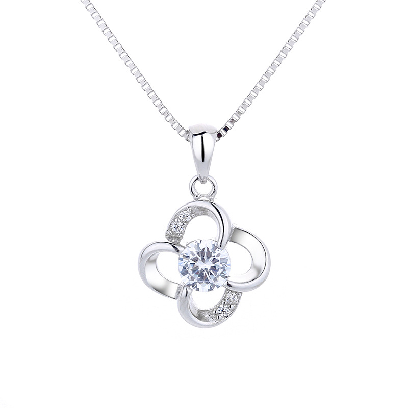 Collana da donna con quadrifoglio in argento puro e zirconi intarsiati, design di nicchia, catena per clavicola di alta qualità, 2021_voghion.com