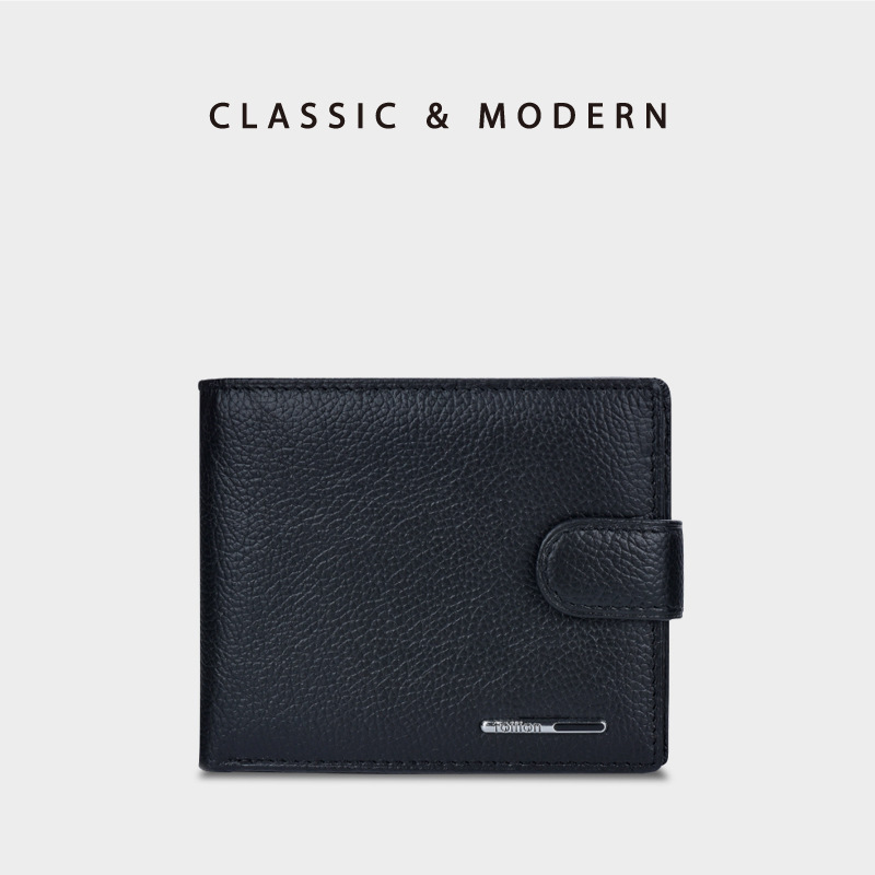 Versatile Black Genuine Leather Men's Wallet for the Workplace, First-Layer Cowhide Snap Button Coin and Card Holder, In-Store Supply Source Versatile Black Genuine Leather Men's Wallet for the Workplace, First-Layer Cowhide Snap Button Coin and Card Holder, In-Store Supply Source