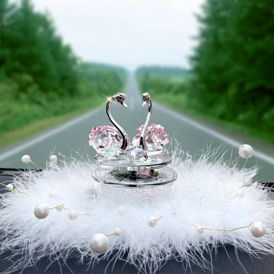 Ornaments 2025 New Style for — Car ornaments - solar-rotating-pink-swan-fur-bead-round-pad