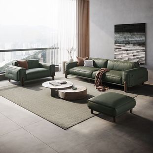 Italian Style Minimalist Tofu Block Living Room Sofa Cream Style Cowhide Modern Minimalist Small Apartment Solid Wood Sofa