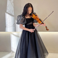 兒童鋼琴演奏主持人晚禮服黑色女童演出服走秀洋氣生日公主裙春夏