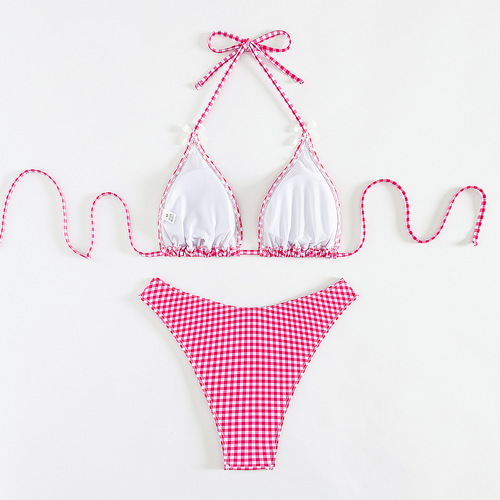2024 new split plaid printed strap bikini