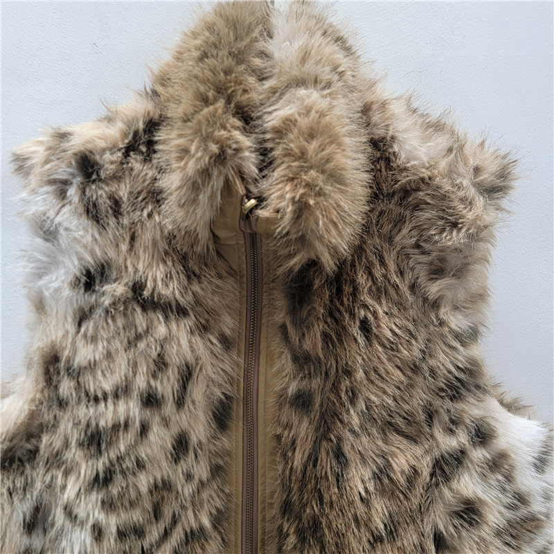 Diseño de ambos lados con chaleco de piel de leopardo de moda de alta calidad, abrigo de piel verde de una sola piel