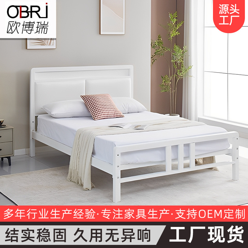 软包铁艺床双人加固加厚单人床出租房民宿公寓家用简易金属床工厂