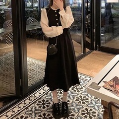 フランスの泡の長袖のワンピースの婦人服の秋の2023の新型の名媛の気質のデザイン感の赫本の長いスカート