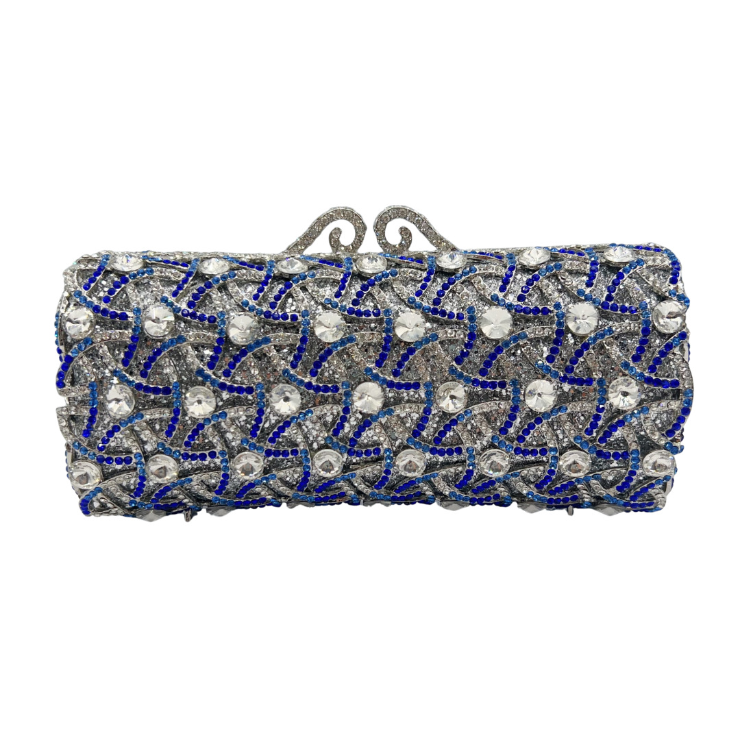 Túi clutch nữ đính pha lê kim cương sang trọng dự tiệc tối — màu xanh bạc, Tùy chỉnh các màu khác