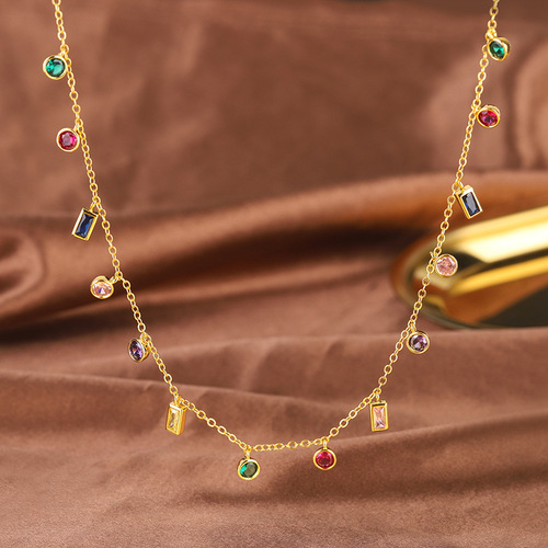 Zhuang ShengSheng Jewelry: Women's European & American-Style New Collection, Unique Color-Matching Glass Stone Bracelet & Necklace—Elegant Accessories for Girls, Wholesale