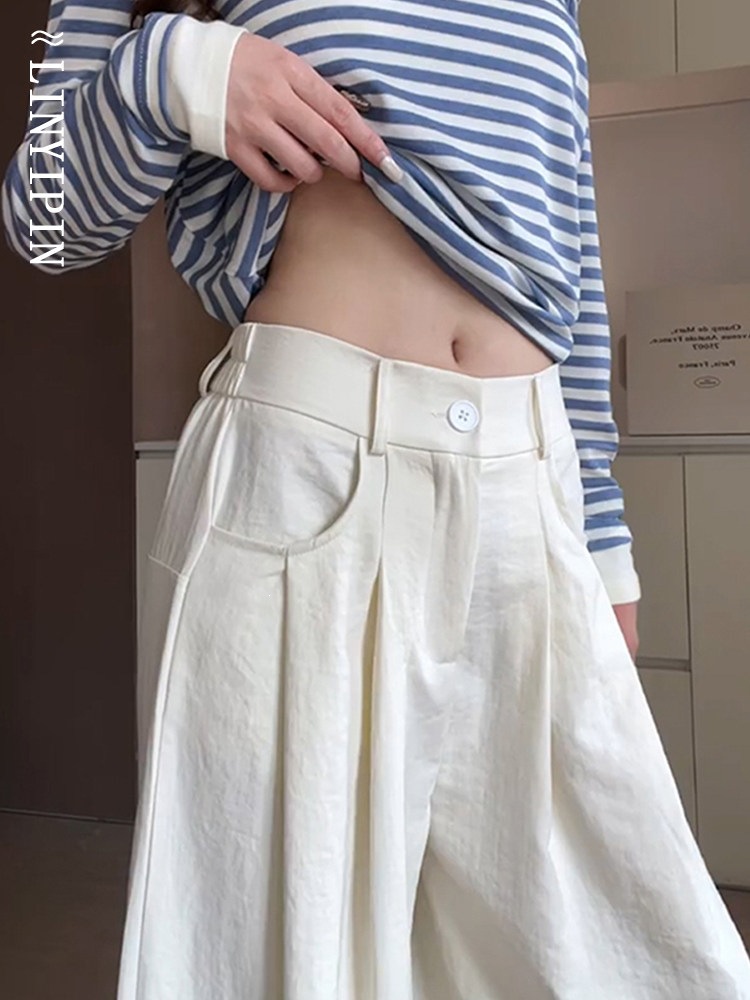 Cloud White Women's Autumn Plus Size Loose Slimming High-End Drapey Wide-Leg Pleated Pants