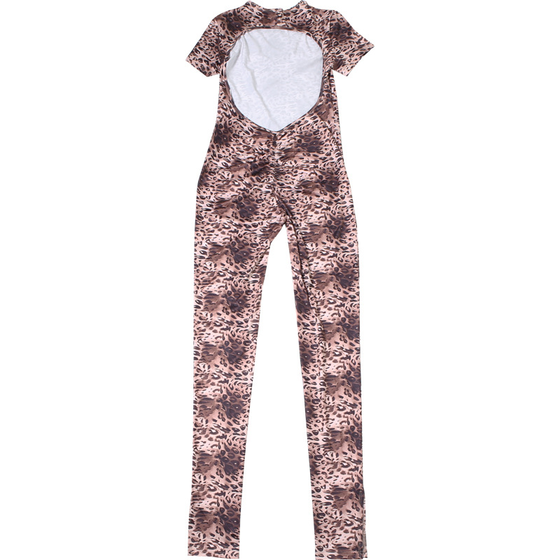 Mono sexy de manga corta con estampado de leopardo, ajustado, sin espalda y con personalidad para otoño e invierno, ropa para mujer