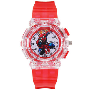 Factory direct supply children Spider-Man luminous watch boy pointer fashion LED colorful flashing quartz watch