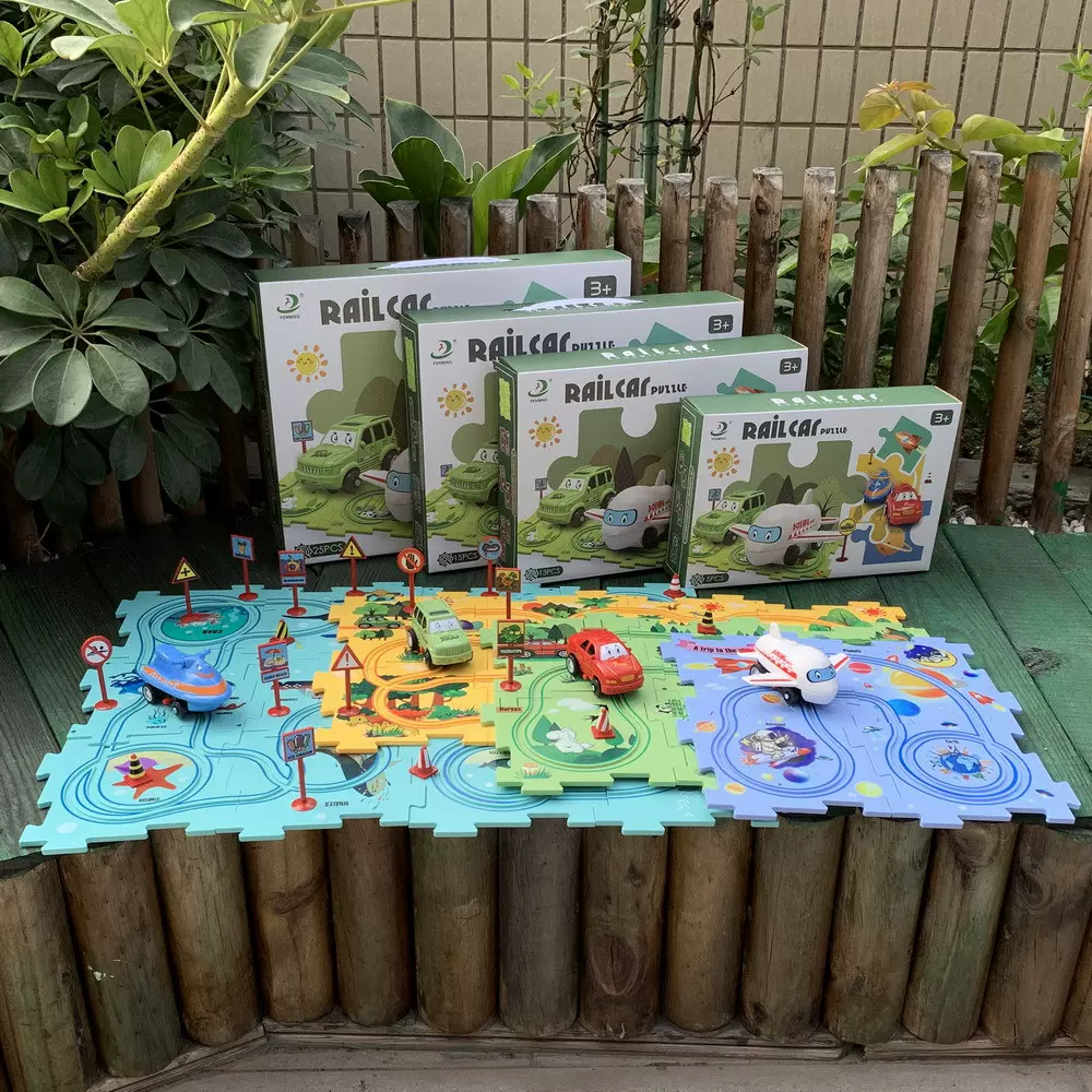 儿童塑料多功能电动拼图轨道车迷你路标益智拼装玩具套装工厂批发