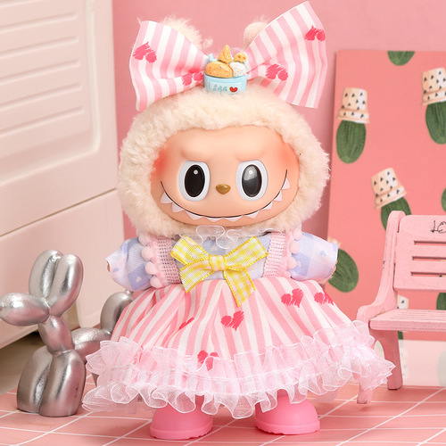 Pull the 17 cm labubu, the first and second generations, sit down party dress set, children's clothing, cute doll wearing