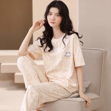 工厂直销夏季短袖睡衣女舒适薄款透气优质仿棉大码宽松家居服套装