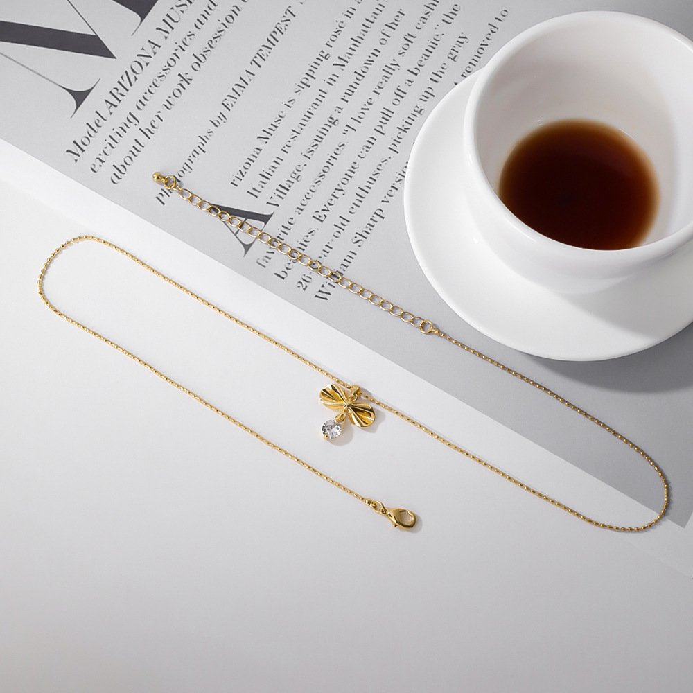 Minimalist Bow Pendant, Zircon Necklace, Female Niche, High-end Collarbone Chain, New Summer Accessory_voghion.com