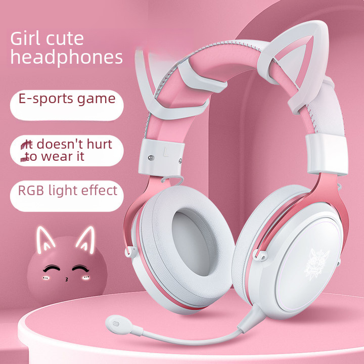 Cross-border head-mounted computer wired headset X10 gaming cat ears girl esports with detachable mic noise reduction headset