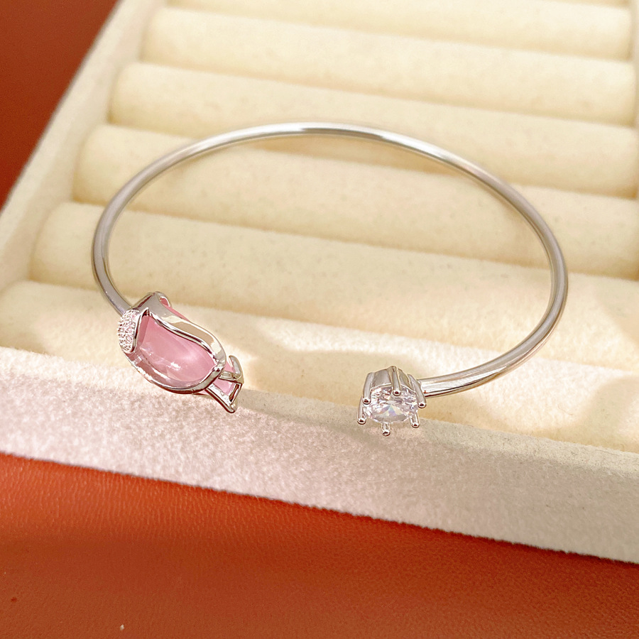 Zircon piedra de ojo de gato tulipana flor abertura pulsera temperamento minimalista pulsera de moda ligera joyas de nicho al por mayor