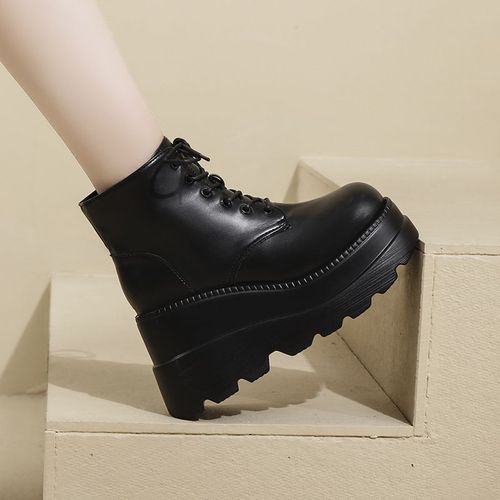 Slope heel cos heightening shoes 20cm sponge bottom Martin boots spring and autumn British style short boots women's short boots heightening shoes 
