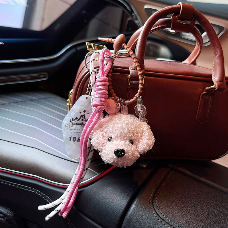 Cute Teddy perro trenzado llavero colgante creativo perro rizado bolsos de moda colgante joyas al por mayor transfronterizas