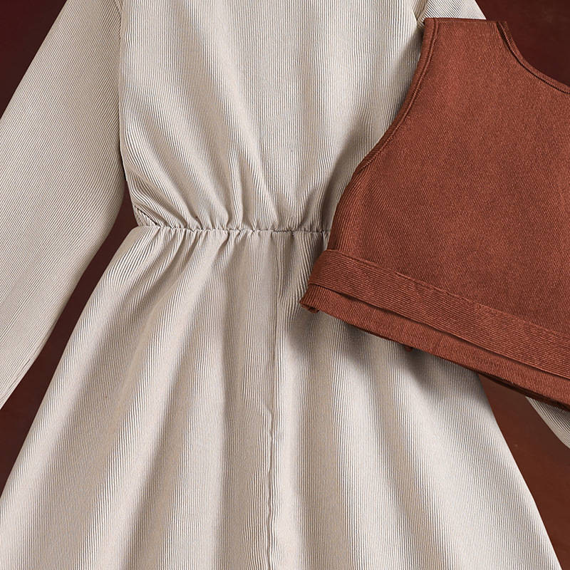Conjunto de dos piezas para niñas: Vestido elegante de manga larga con cinturón vintage y chaleco, nueva colección primavera 2026 de ropa infantil transfronteriza.