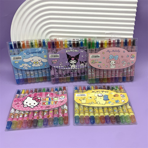 Foreign trade cross-border Sanrio Kurome rotating crayon Melody Big-eared Dog 12-color oil pastel short painting pen