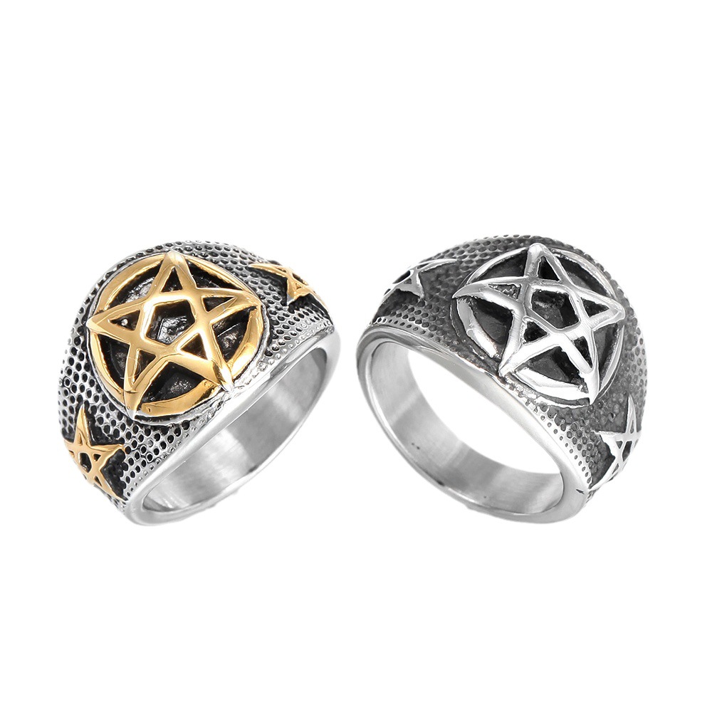 海腾 厂家直销欧美个性复古六芒星钛钢戒指 铸造朋克男士戒指饰品