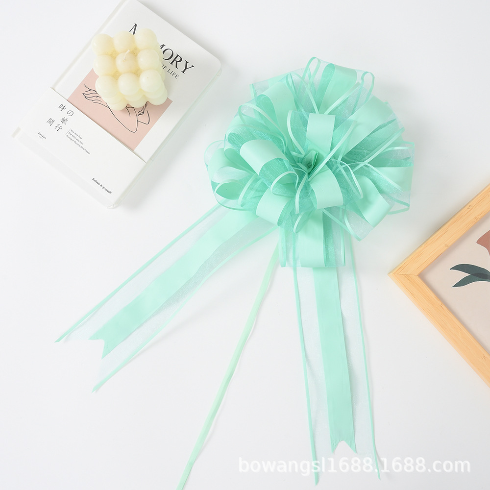 Transfronterizo extra grande 6.4 Macarons de color liso y elegante, gasa de nieve alargada, flor de dibujo, coche de boda, canasta de frutas, decoración de apertura, color de dibujo