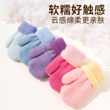 儿童包套冬季加绒手套小童包指挂脖毛线可爱针织双层卡通保暖手套