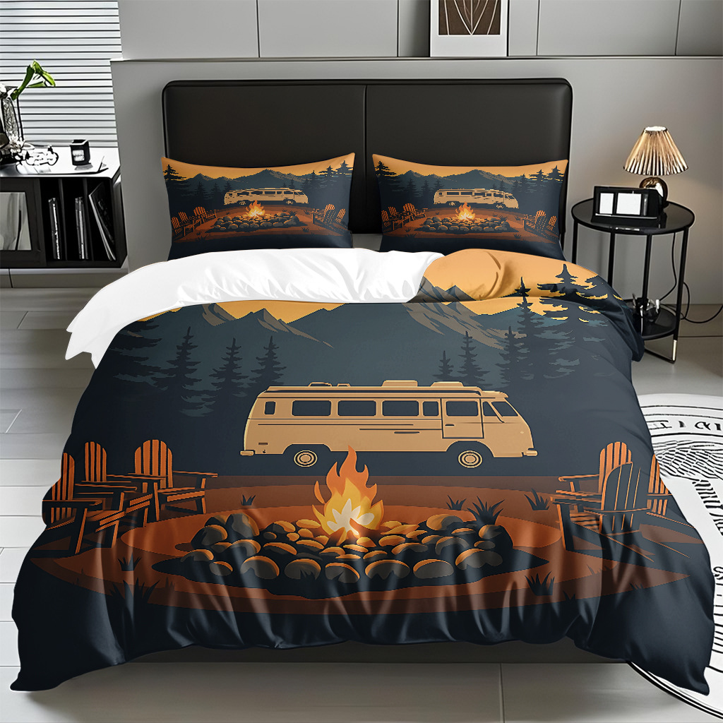 Ventas transfronterizas textiles caseros de ocio viento camping impresión digital abrasión quilt kit fuente de fábrica TEMU / JIT