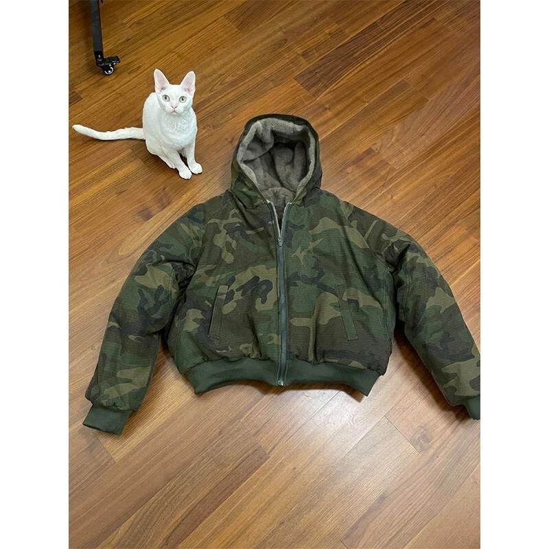 European and American Style Outdoor Street Camouflage Design Hooded Fleece Cotton Jacket for Men and Women Trendy Casual Versatile Cotton Coat European and American Style Outdoor Street Camouflage Design Hooded Fleece Cotton Jacket for Men and Women Trendy Casual Versatile Cotton Coat