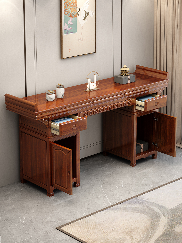 ✅ Walnut Wood New Chinese Style Solid Wood Four-Piece Set for the Main Hall, Rural-Style Altar Table, Incense Table, Household Incense and Fire Table, Buddha Table, Shrine Table