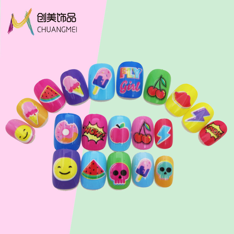 New Nail Stickers Kidsren's Fruit Printing Wearable Nails Removable Nail Art Patches Fake Nails Finished ins
