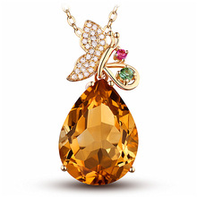 蝶舞森林时尚黄水晶吊坠 镀金典雅创意黄钻贵重彩色宝石吊坠