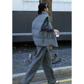 2025秋冬女新款法高级感半高领针织开衫毛衣马甲阔腿裤三件套批发