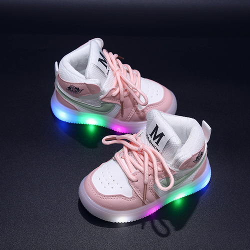 Spring and Autumn children's sneakers high-top girls' mesh casual shoes boys' toddler sneakers 1-6 years old baby light-up shoes