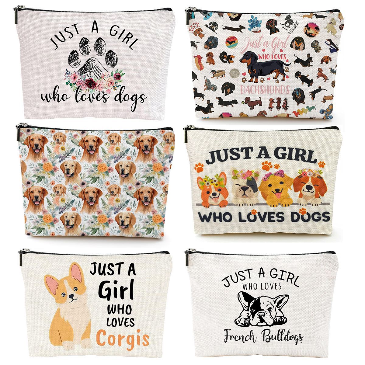 애완견 화장품 가방 면과 린넨 만화 프린트 수납 가방 지퍼 동전 지갑 대용량 트렌디 패션