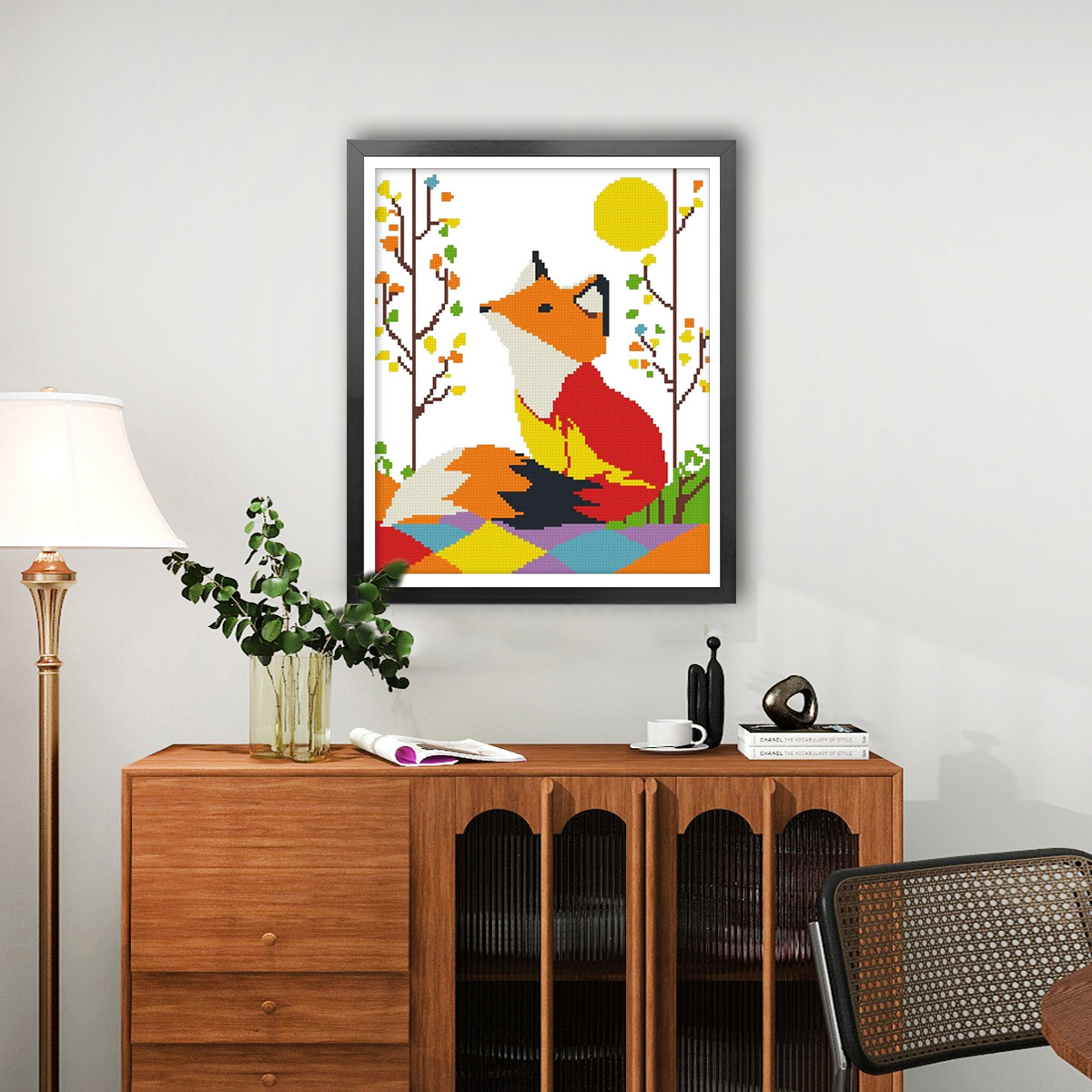 Kit de material DIY hecho a mano para decoración del hogar con estampado de zorro rojo de alta definición, ideal para bordado de punto de cruz transfronterizo, venta al por mayor directamente del fabricante. image 1