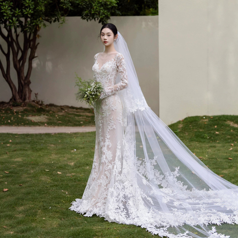 French-style mermaid light wedding dress 2026 new model, luxurious and elaborate vintage forest-themed engagement dress for the bride French-style mermaid light wedding dress 2026 new model, luxurious and elaborate vintage forest-themed engagement dress for the bride