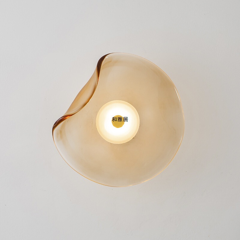 Light Luxury Post-Modern Designer Entryway Bedroom Bedside Decoration Round Background Wall Irregular Glass Ufo Wall Lamp