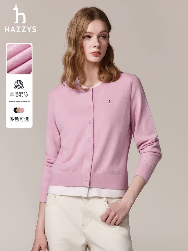 Hazzys/哈吉斯25秋季新款女士长袖羊毛衫纽扣开衫针织衫一件代发|undefined