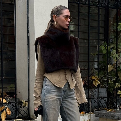 New semi high neck fur camisole top new semi-high collar fur waistcoat for women