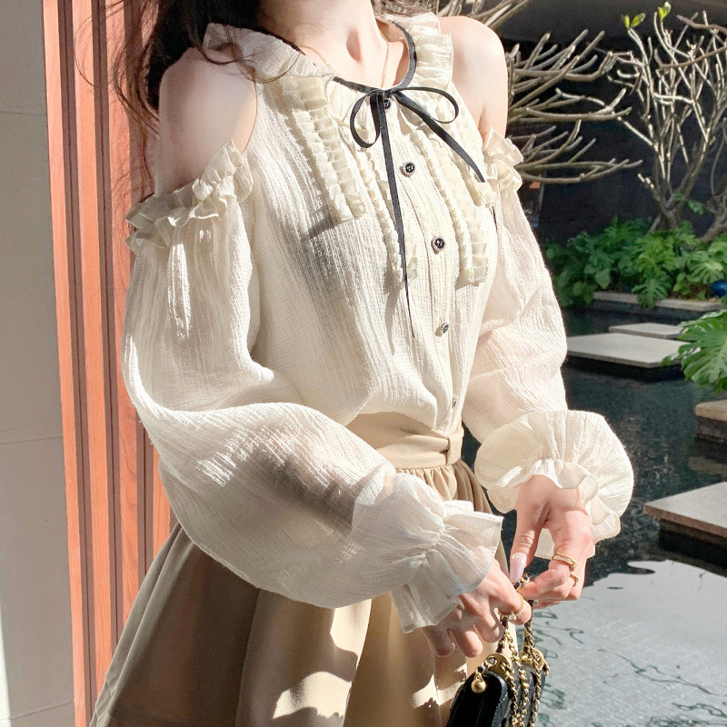 波尔图日落法式千金心机露肩衬衫女甜美设计感宫廷|undefined