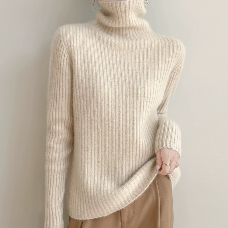 Осень и зима утолщение ямы с высоким воротником свитер женский вязаный нижний свитер с длинными рукавами пуловер свободный свитер тонкий воротник