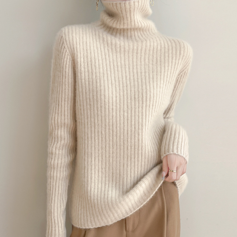 Autumn and Winter Thickened Turtleneck Pit Wool Sweater Women's Knitted Base Shirt Long-sleeved Pullover Loose Sweater Slimming Piled Collar