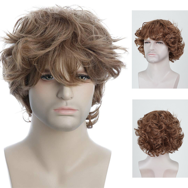 Wig Fashionable Men's Wig European and American Style Handsome Men's Wig Fluffy Realistic Short Curly Hair Synthetic Fiber Wig Cap Wig Fashionable Men's Wig European and American Style Handsome Men's Wig Fluffy Realistic Short Curly Hair Synthetic Fiber Wig Cap