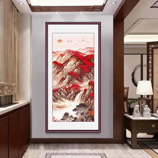 鸿运当头国画玄关装饰画竖版中式山水画靠山挂画客厅走廊过道壁画-阿里巴巴