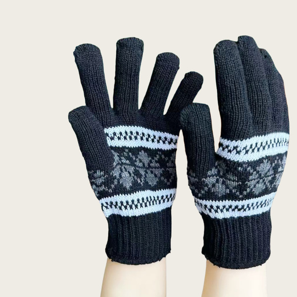 Warm Gloves Autumn and Winter Men's Jacquard Fashion Snowflake Finger Thickened Knitted Thread Gloves Manufacturer Wholesale