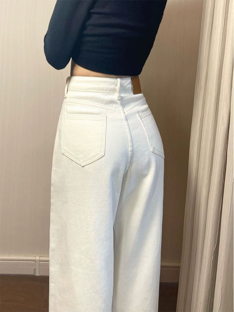 0848 Белые Джинсы женские Осень-зима 2022 Новые стройнящие прямые брюки с высокой талией Свободные широкие брюки