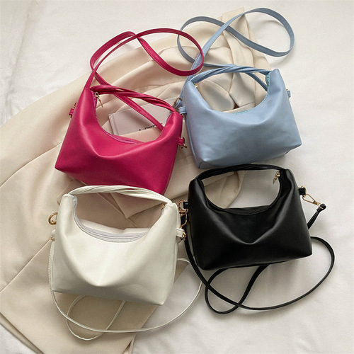 Simple solid color Korean style handbag for women  new summer trendy one-shoulder crossbody bag small fresh dumpling bag