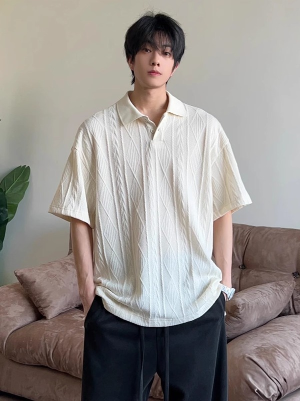 麦穂紋ジャカード半袖ポロシャツ男夏ゆるい百合老銭風痞帅高級感正肩tシャツ|undefined
